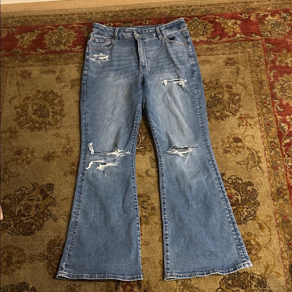 American Eagle Outfitters Flare Jeans in Distressed Blue